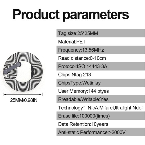 100PCS NFC Tags Stickers NTAG213 Blank RFID Adhesive Tag NFC 213 Programmable Tags Compatible with Android & iPhone 144 Bytes Memory (Round) 1