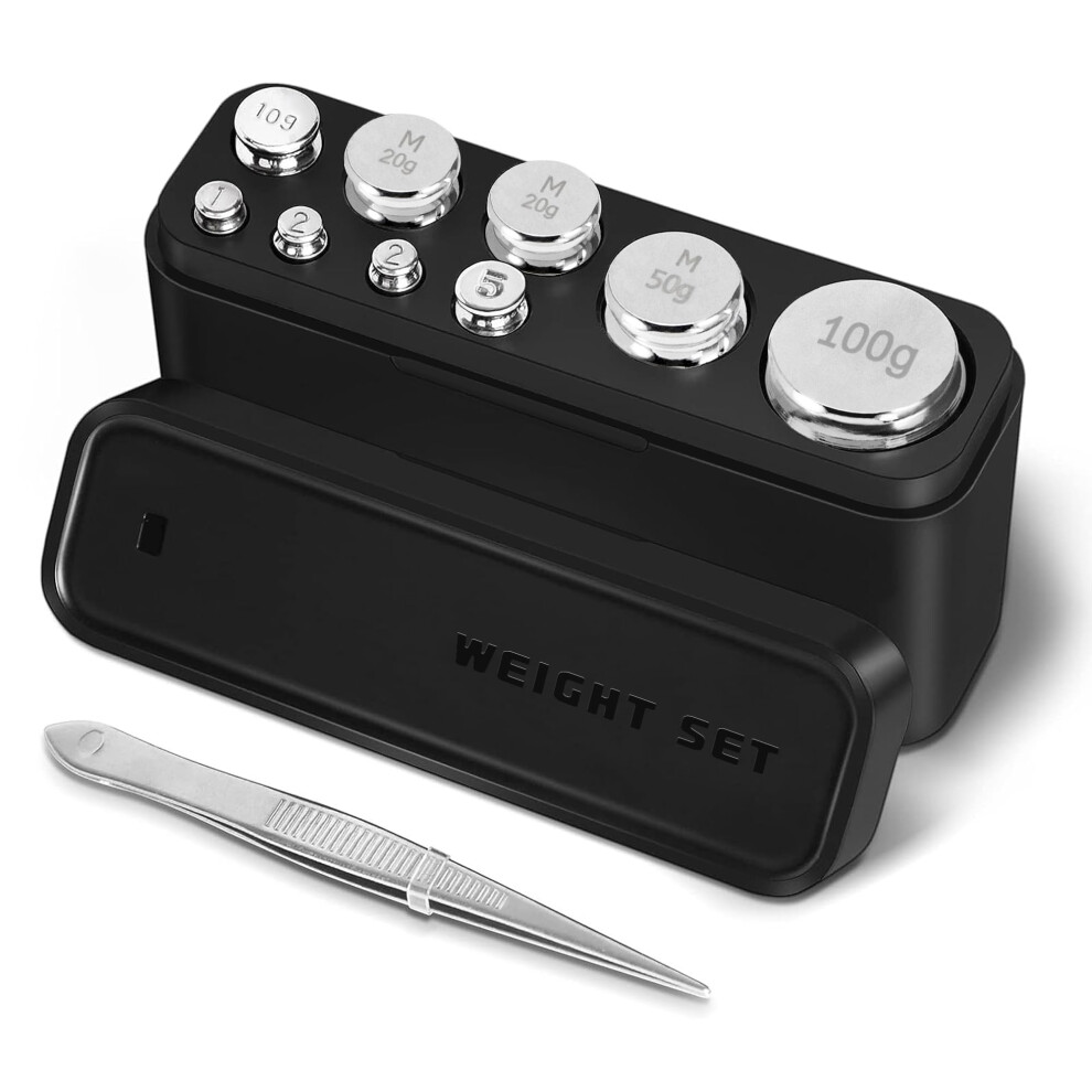 Gram Pres Weight 210G, 9 Pcs Stainless Steel Scale Calibration Weight Kit, 1G 2G 5G 10G 20G 50G 100G Calibration With Storage Box, Tweezers