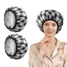 2 Pack Heat Cap for Deep Conditioning and Hair Treatment, Waterproof Dual Use, Black and White Check
