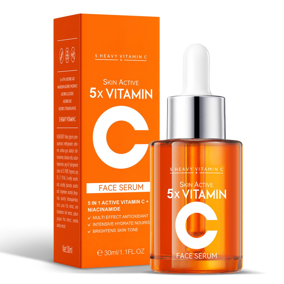 Vitamin C 20% Serum for Face with Hyaluronic Acid, Collagen Boost, Anti Aging and Wrinkle Reduction, 1 Fl Oz