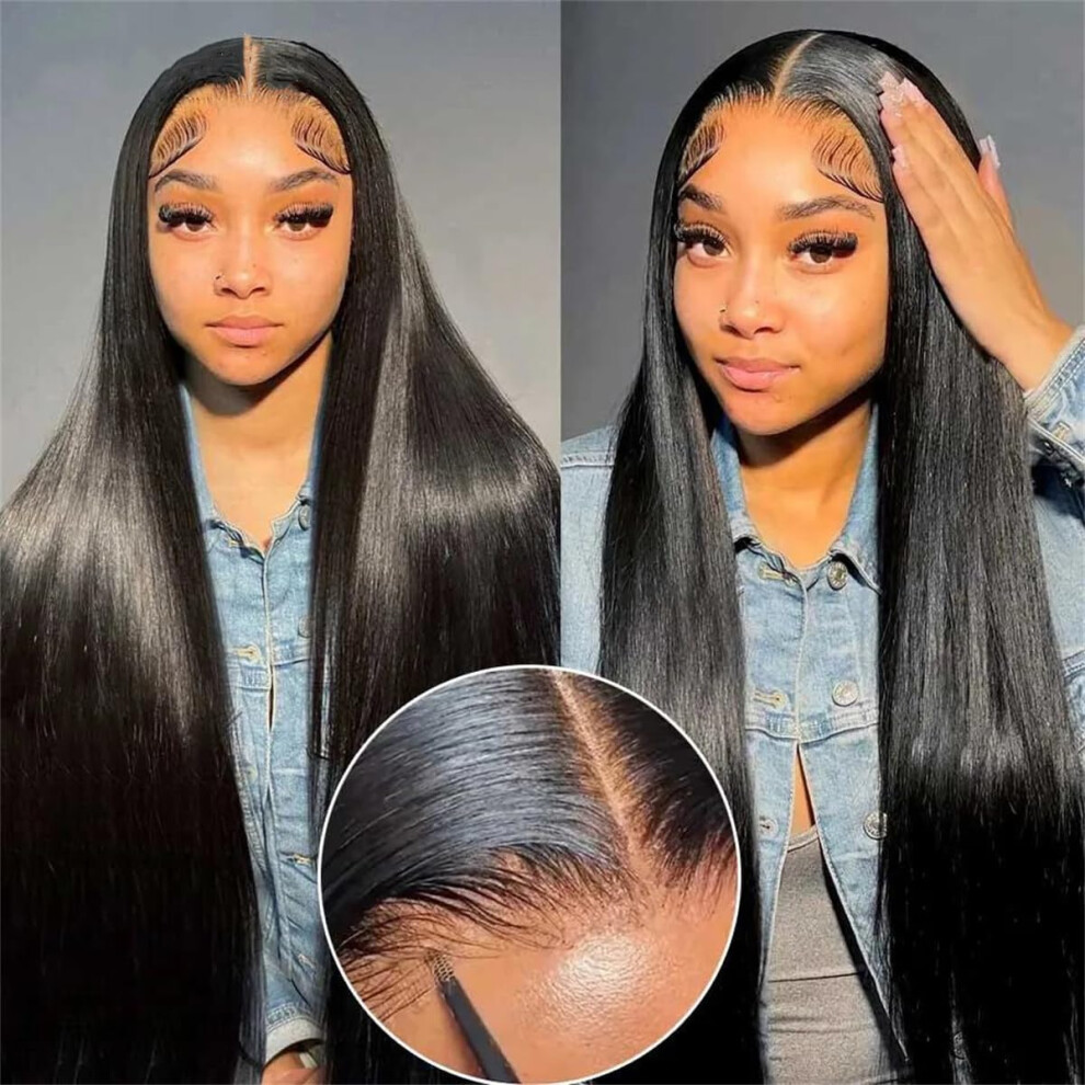 Unisex 13X6 Hd Lace Front Wig Human Hair Malaysian Straight Pre Plucked Glueless 150 Density 22 Inch