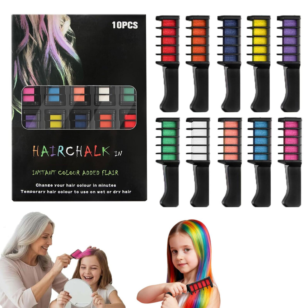 Hair Chalk Comb Set 10 Vibrant Colors Washable Temporary Hair Color for Kids Girls Christmas Gift