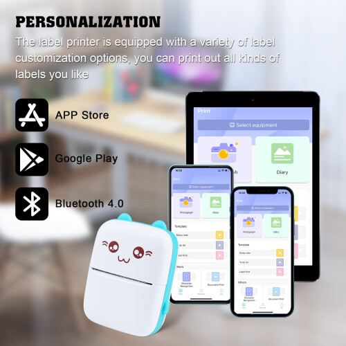 Mini Thermal Printer, Portable Photo Printer for Phone, Bluetooth Mini Label Printer, Sticker Maker Machine, Compatible with iOS and Android, with 5 1