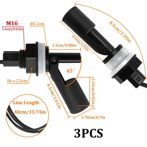 3 PCS 10W Water Liquid Level Sensor, Horizontal Float Switch, PP Side-Mounted Water Level Sensor Controller for Fish Tank Pool 1
