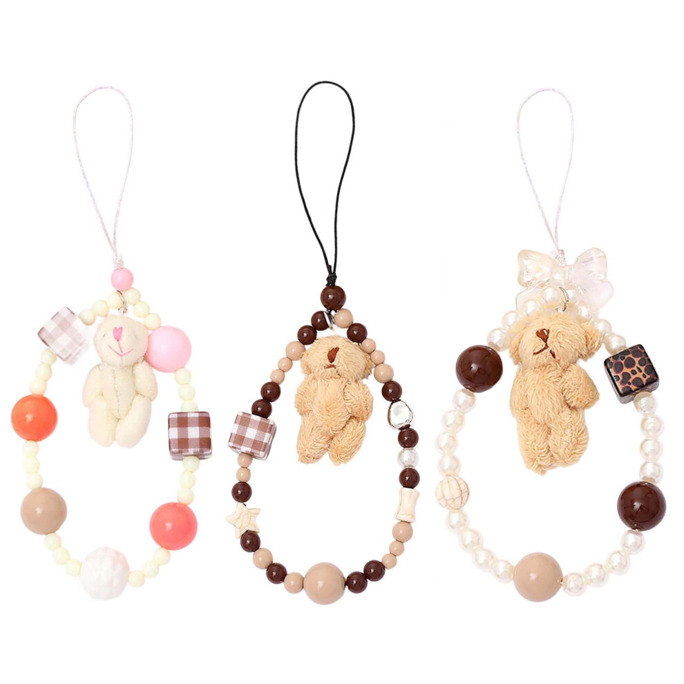 Pearl Beaded Phone Strap With Cute Bear Charm, Short Wrist Lanyard For Phone, Camera And Bag 9455672914840