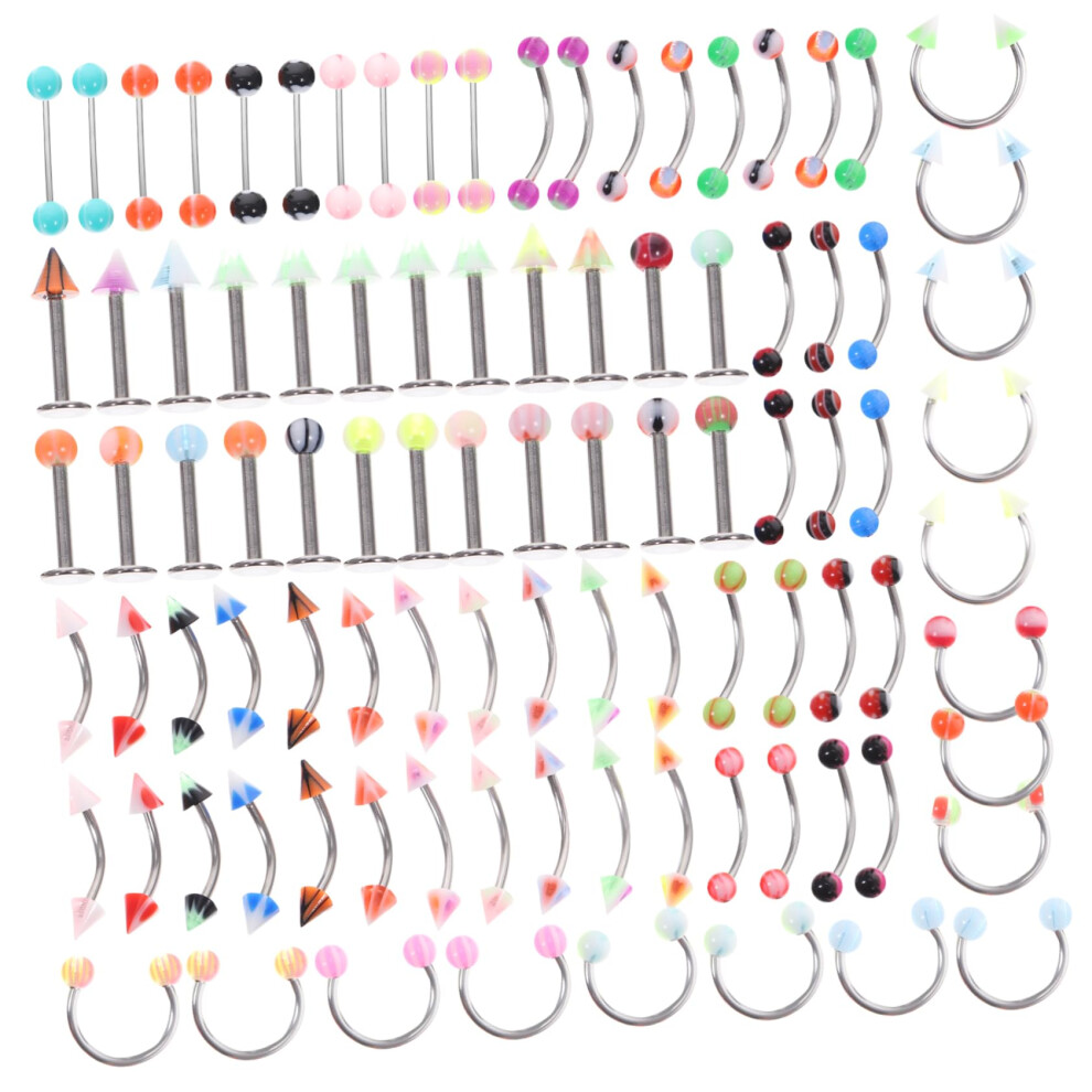 Body Piercing Jewelry Set Stainless Steel 110pcs for Navel Lip Eyebrow Tongue Safe Comfortable Wear