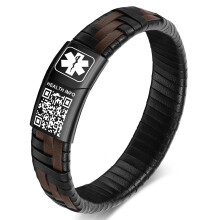 TheluckyTag New Improved Men's Medical Alert Bracelet 7"-8" Vintage Woven Leather Bracelet with QR Code and Stainless Steel Buckle, More Space for Em