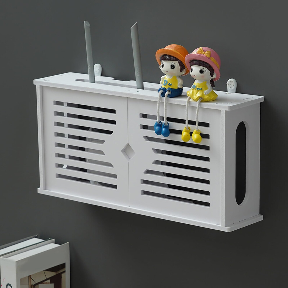 Wall Mounted Wifi Router Shelf With Cable Management Box, White Ventilated Hidden Storage For Home Office 9070919979750