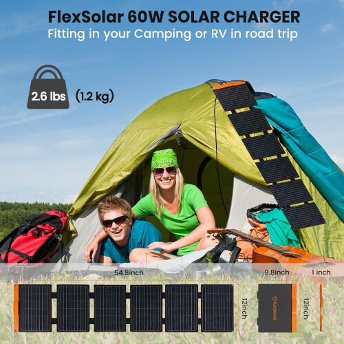 FlexSolar 60W Solar Panel Foldable Portable Solar Charger with USB-C 1