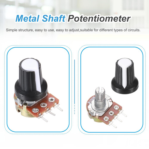 sourcing map 5Pcs WH-148 Potentiometer 3Pins B100K Ohm Linear Taper Rotary Potentiometer XH2.54 Variable Resistor Potentiometers with 5 Plastic Knobs 2