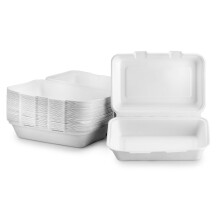 Signature Packaging - Takeaway Fish & Chips Containers with Lids - Clamshell Takeaway Boxes Disposable Food Containers - 50 Pack - (16.5 x 24 x 8 cm)