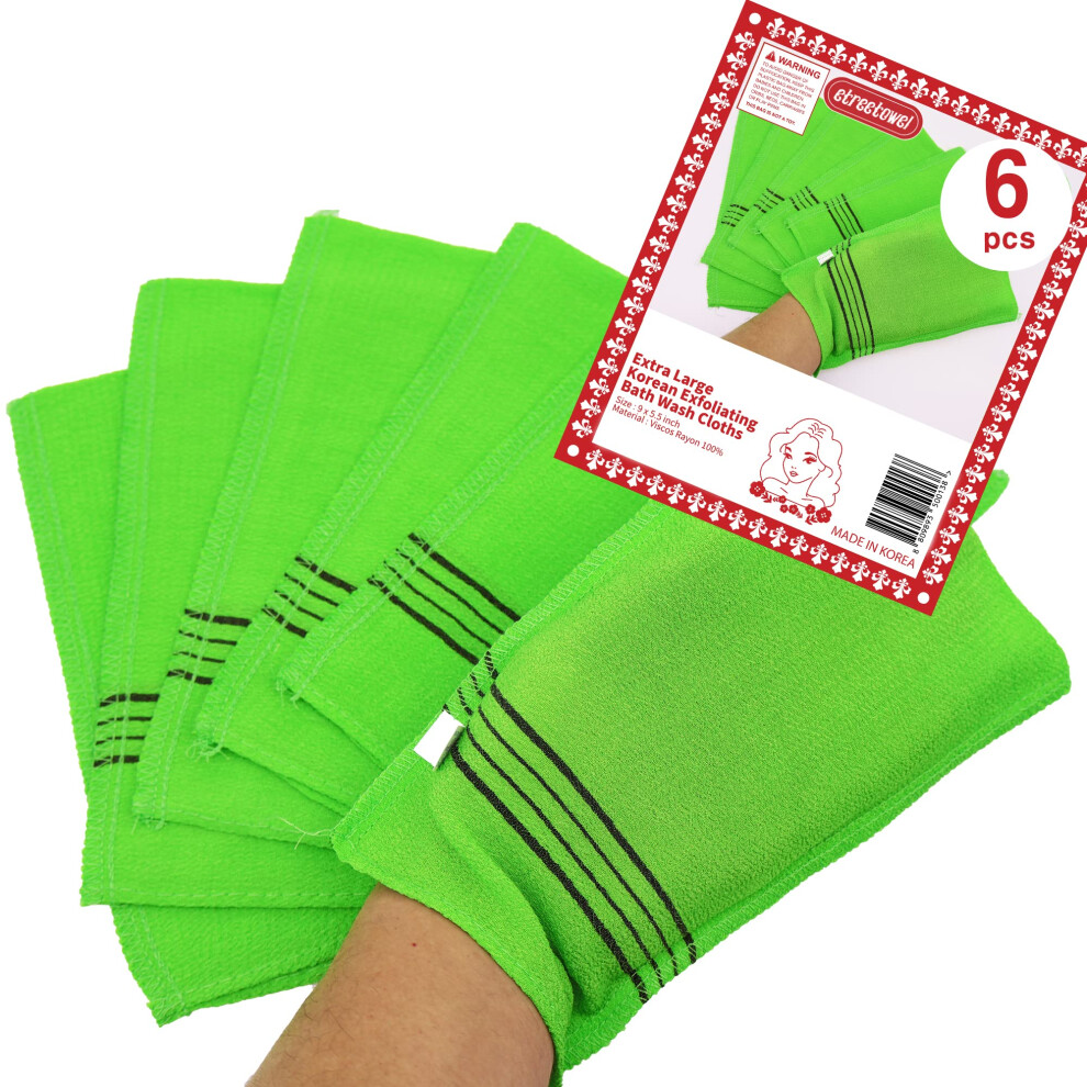 Extra Large Korean Exfoliating Bath Washcloths 6pcs Viscose Rayon Body Scrub Gloves Korea Made