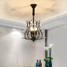 Elegant Flower Vine Crystal Ceiling Light Fixture, Black 3Light Chandelier for Living Room Dining