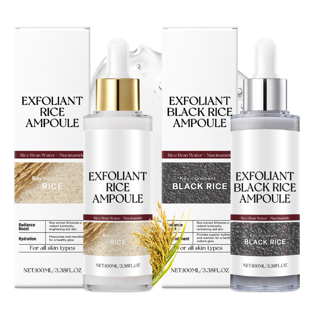 White/Black Rice Face Scrub Duo With Brightening Rice Ampoule, Gentle Exfoliation And Moisture For Glowing Skin