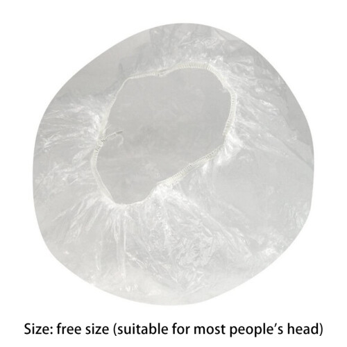 Extra Large Waterproof Disposable Shower Caps 100 Pack Clear Plastic with Secure Elastic Fit 2