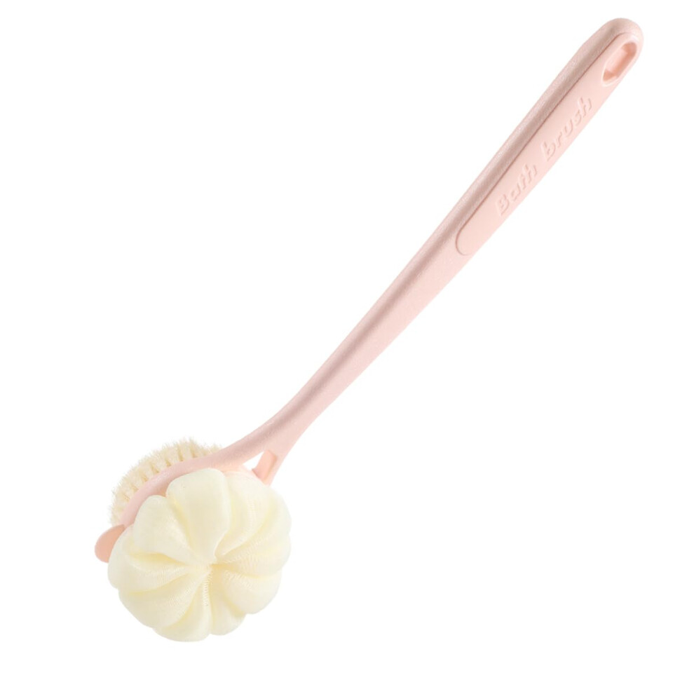 Pink Dualsided Bath Brush And Back Scrubber With Long Handle For Gentle Exfoliation And Cleaning