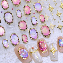 Gold Nail Stickers 5D Embossed Aurora Mirror SelfAdhesive Nail Art Decals for Women Manicure