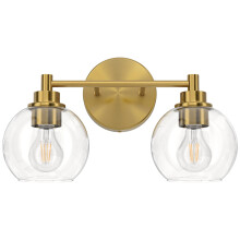 Bathroom Vanity Light, Modern 2 Light Fixture with Clear Globe Glass Shades, Elegant Antique Brass Finish