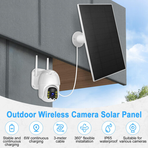 Offfay Solar Panel for Security Camera, 6W 5V Solar Panel Charger for Wireless IP Battery Camera, Micro USB to USB-C Adapter, IP65 Waterproof, Contin 1