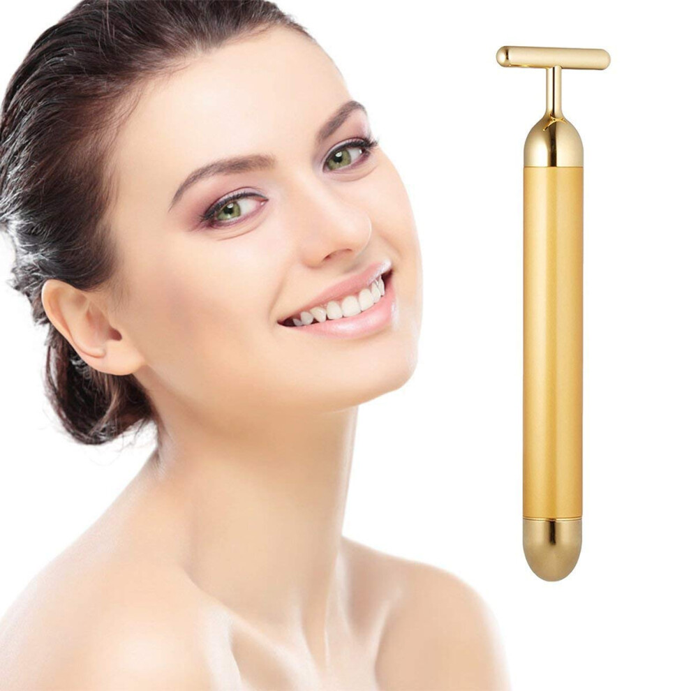 Gold 24K Facial Massager With Tshape Design, 6000 Vibrations For Firming And Sensitive Skin