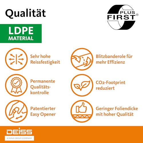 Deiss First Plus Bin Liners, White, 80 L, Pack of 50 1