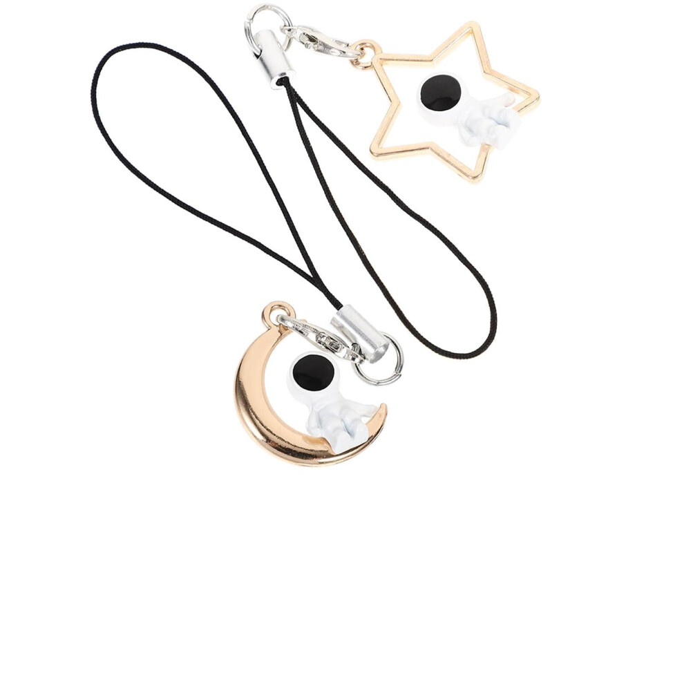 2Pcs Cute Astronaut Phone Charm Pendant Set With Keychain For Bags And Backpacks 9070919007477