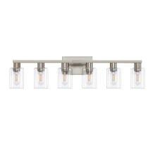 6 Light Bathroom Vanity Light Fixture, Modern Brushed Nickel Lighting Over Mirror with Clear Glass