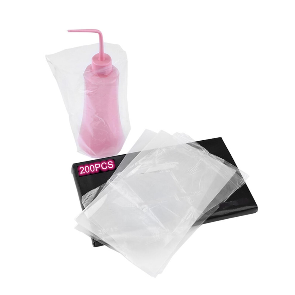 Tattoo Wash Bottle Bags 200pcs Transparent PE Disposable Covers for Hygienic Tattoo Cleaning