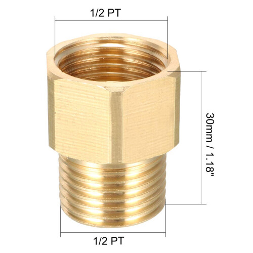 sourcing map Brass Threaded Pipe Fitting 1/2 PT Male x 1/2 PT Female Coupling 1