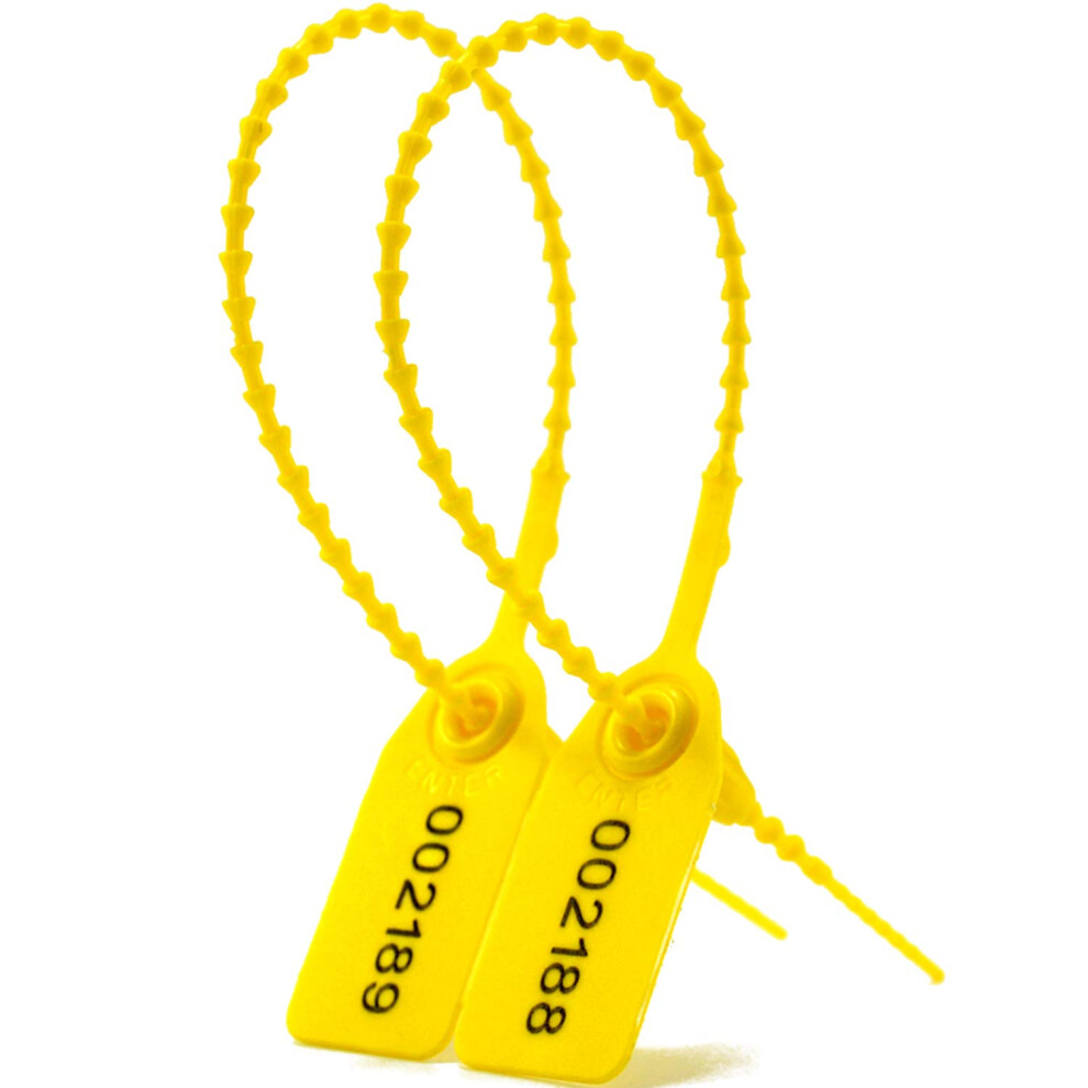 100 Plastic Tamper Seals Fire Extinguisher Security Tags Numbered Zip Ties Pull Tite Safety Tab (Yellow) 5051226612077