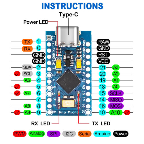 Pro Micro with 32u4 Chip Development Board Binghe 3 Pcs Pro Micro 5V/16MHz Microcontroller Development Board with Built-in USB Updater Type-C Interfa 2