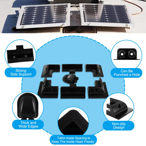 LDHHYH Solar Panel Mounting Bracket Kit, ABS Plastic Corner and Side Brackets with Cable Entry Box, Black Solar Mount System for Camper, RV, Boat, Ro 2