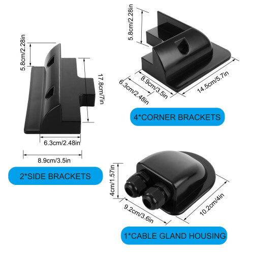 LDHHYH Solar Panel Mounting Bracket Kit, ABS Plastic Corner and Side Brackets with Cable Entry Box, Black Solar Mount System for Camper, RV, Boat, Ro 1