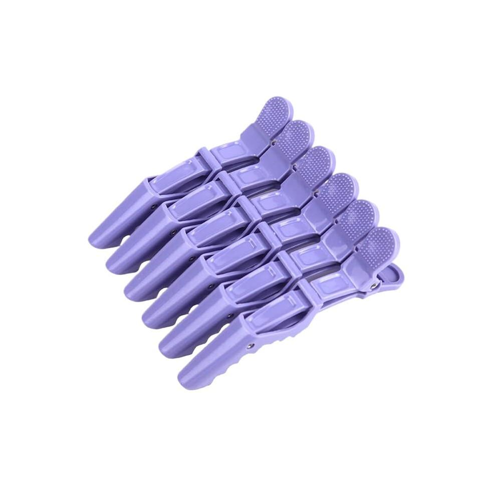 Unisex Purple Hair Sectioning Clips 6 Pcs With Wide Teeth And Doublehinged Alligator Grip For Salon Styling