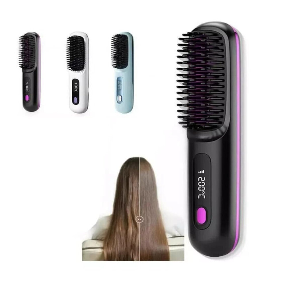 Cordless Hair Straightener Brush with Negative Ion and Nano Ceramic Coating, Rechargeable Travel Size