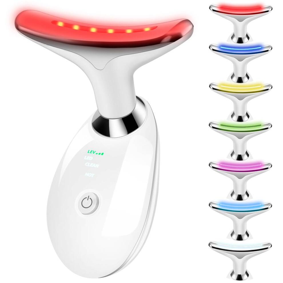 Red/Light/White 7In1 Heated Face Massager With Therapy For Wrinkles, Double Chin And Lymphatic Drainage (White)