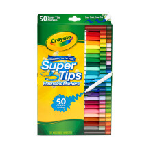 CRAYOLA SuperTips Washable Markers - Assorted Colours (Pack of 50) | Premium Felt Tip Pens That Can Easily Wash Off Skin & Clothing | Ideal for Kids