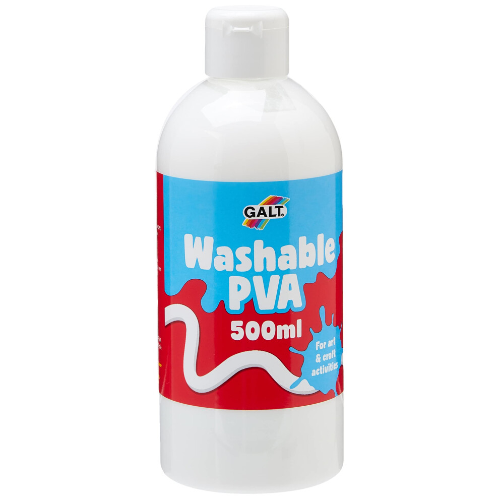 Galt Washable Pva Glue For Crafting, 500Ml - Slime Making Easy Clean Kids Glue, Washes Out Of Clothes - Clear Arts And Crafts Glue For Paper, Card, W