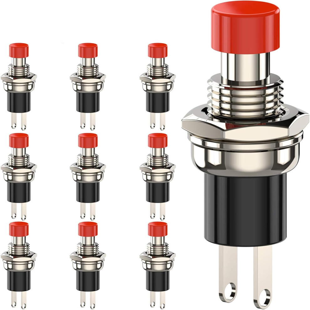 10Pcs Momentary Push Button Switch - 2Pin Spst No Copper Switch - 125V 3A Or 250V 1A - Mini Push Button For Electronic Projects And Diy (Red) 61284586