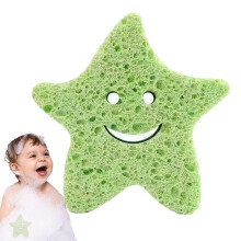 Baby Bath Sponge Soft Green Wood Pulp Scrubber for Kids Gentle Skin Protection and Quick Foam