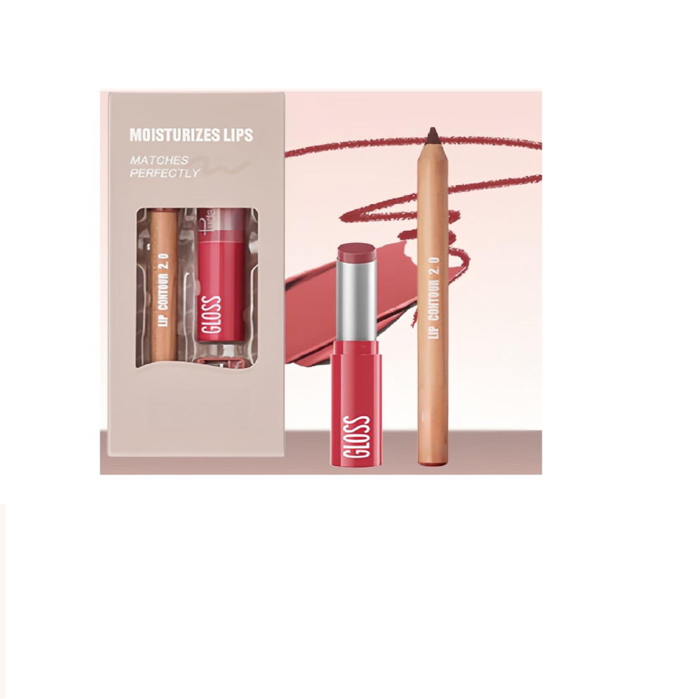 2PCS Lip Liner and Lipstick Set, 2 in 1 Waterproof Matte Liner and Hydrating Gloss for Women
