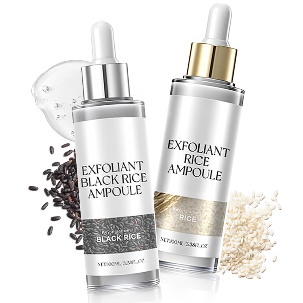 Black/White Rice Face Exfoliant Duo 2Pcs And Rice Ampoule Gentle Enzyme Peel Hydrating Brightening 100Ml