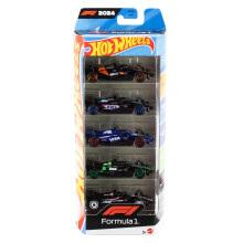 Hot Wheels Toy Cars Formula 1 5-Pack, Set of 5 1:64 Scale Die-Cast Vehicles Featuring F1 Racing Team Decos, Collectible Race Cars, JGF58