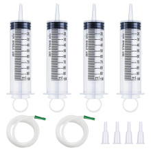 4 Pet Feed Plastic Syringe 100ML - No Needle Liquid Measuring & Dispensing With Tube and Sealing Cap for Nutrient Measuring
