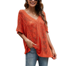 Lightweight Crochet Knit Swimsuit Cover Up For Women Hollow Out Beach Top With V Neck And Side Openings Summer Resort Dress Casual Outfit