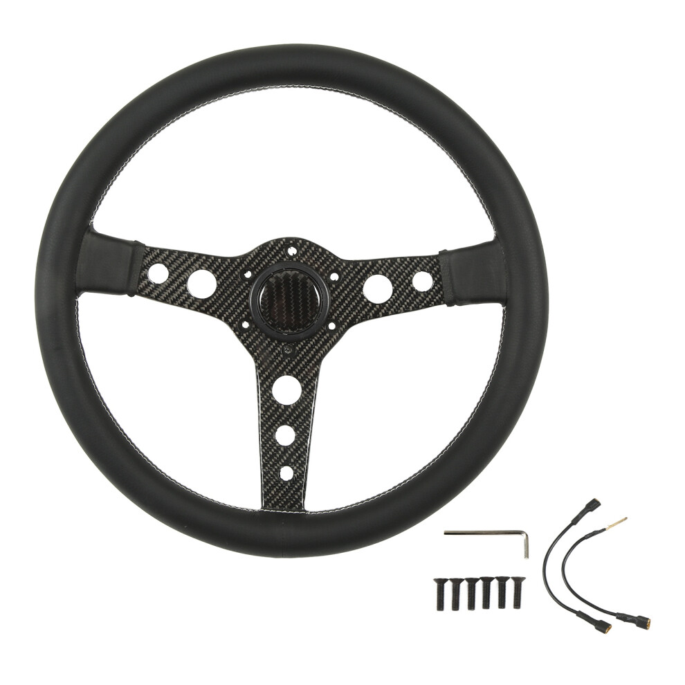 Universal Racing Steering Wheel350mm Flat Bottom Carbon Fiber Spoke With Leather Wrap For Sim Racing Or Real Track Use Lightweight Aluminum Body 9357860114783