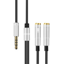Audio- en microfoonsplitterkabel voor pc, 3,5 mm headsetadapter met vergulde connectoren, premium geluidskwaliteit, slank en draagbaar ontwerp voor
