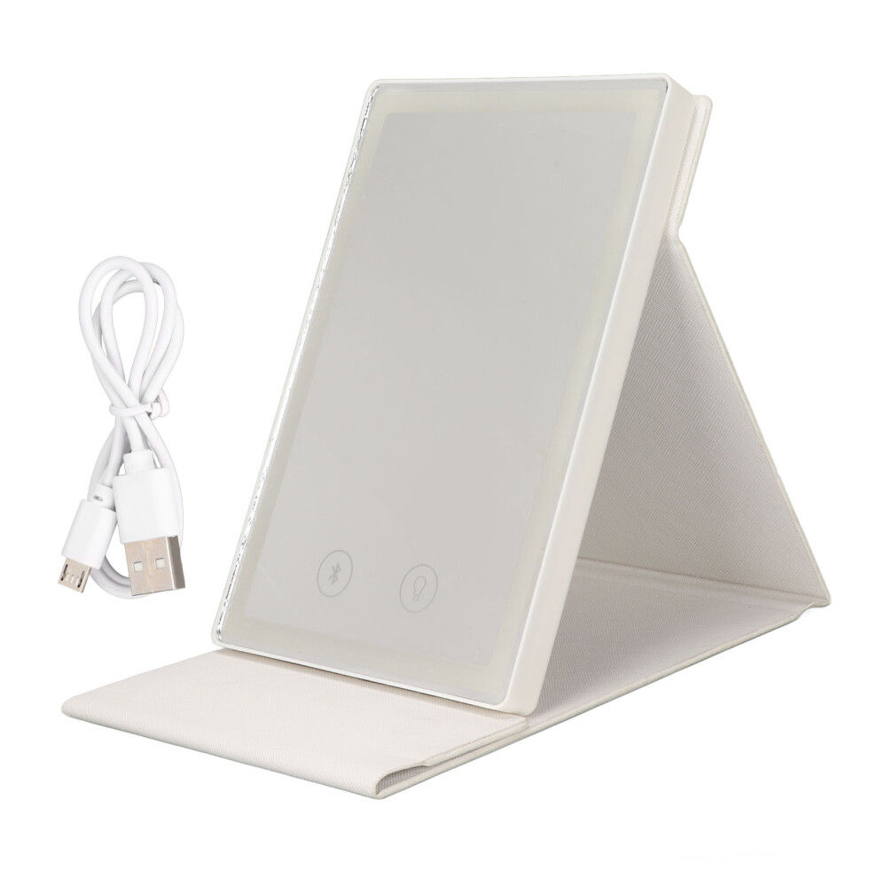 Portable Foldable Lighted Makeup Mirror With Dimming Touch Screen Rechargeable LED Vanity Mirror For Travel Compact Travel Accessories With PU