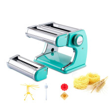 Stainless Steel Pasta Maker with Adjustable Thickness, Dual Rollers and Hand Crank for Homemade Spaghetti and Fettuccine Blue