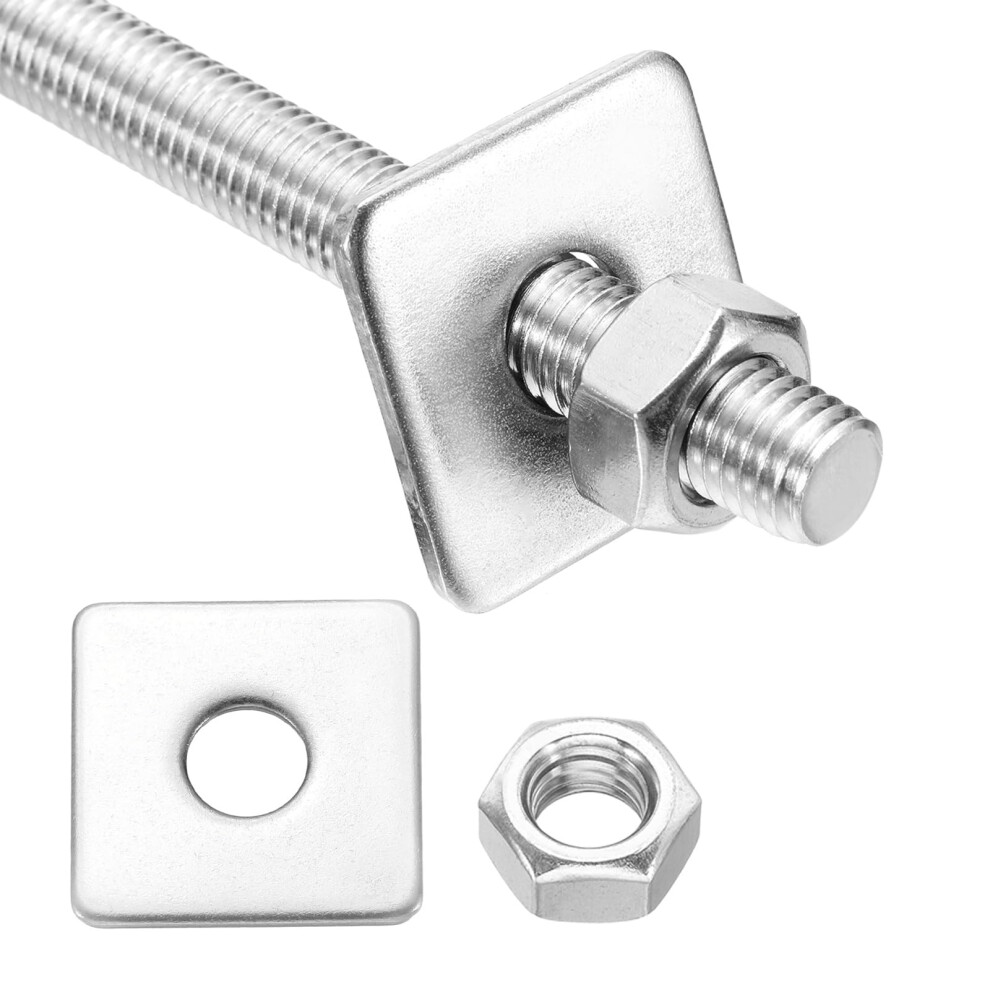 Photos - Nail / Screw / Fastener sourcing map 1Set M10x200mm Fully Threaded Rod, 304 Stainless Steel Threaded Rods Bar Studs Right Hand Threads with Nut Squa